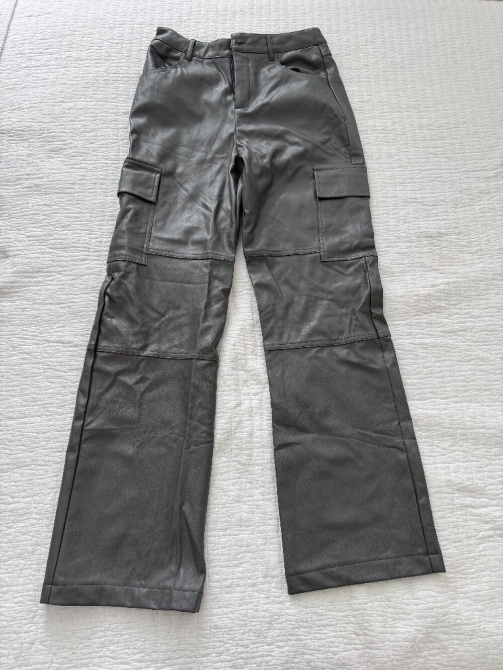 Grey Leather Cargo Pants